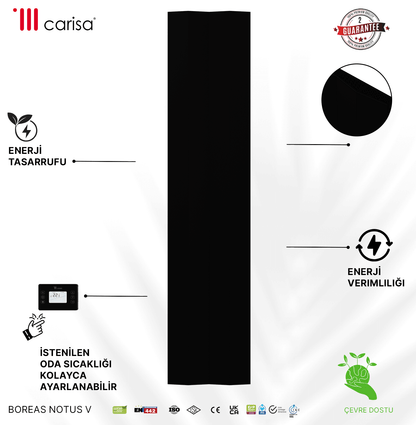 Carisa Notus V Dikey Elektrikli Radyatör Modern Tasarım Siyah
