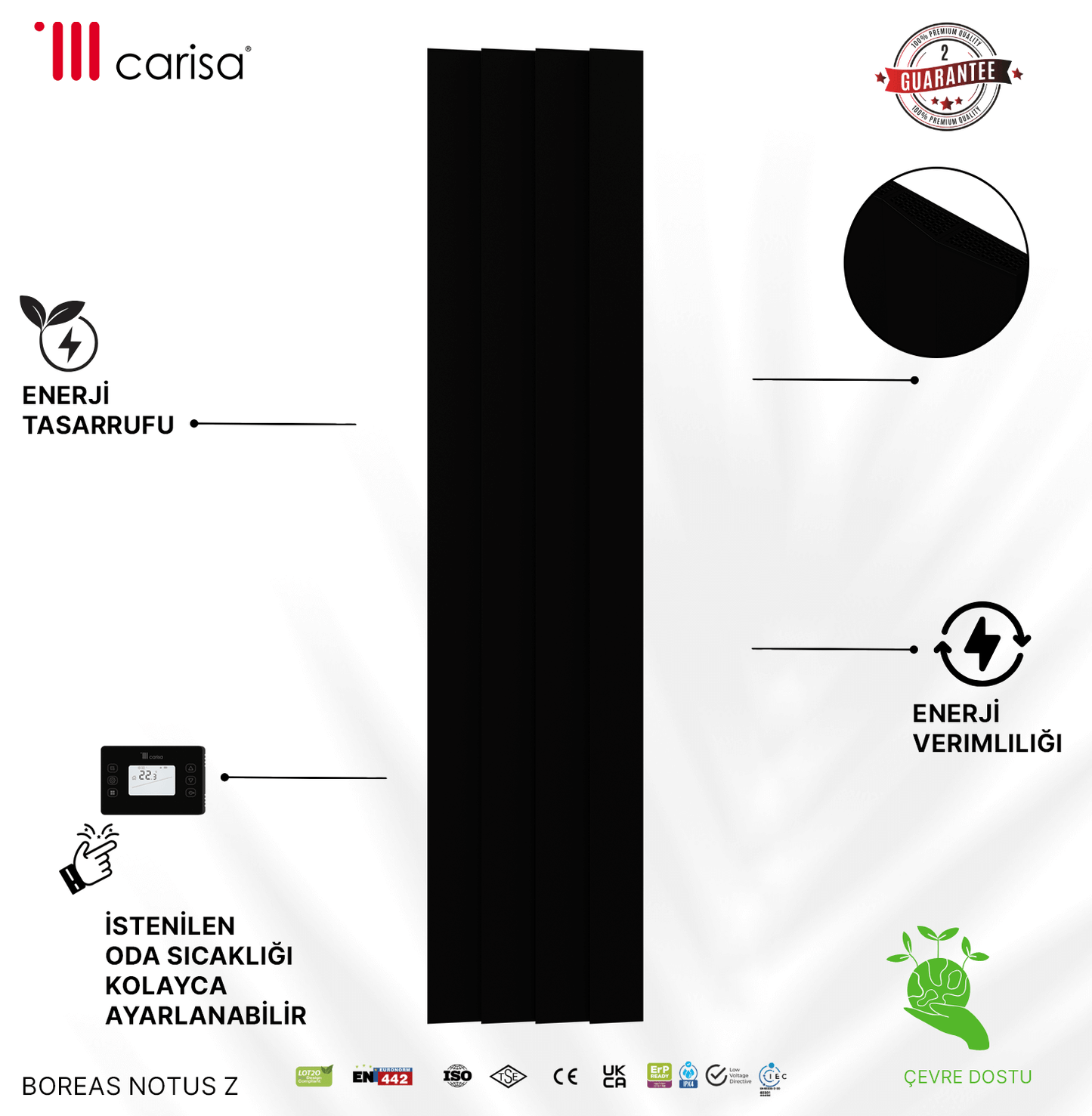 Carisa Notus Z Dikey Elektrikli Radyatör Modern Tasarım Siyah