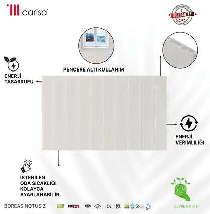 Carisa Notus Z Yatay Elektrikli Radyatör Modern Tasarım Beyaz
