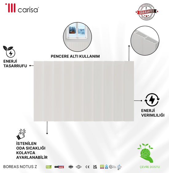 Carisa Notus Z Yatay Elektrikli Radyatör Modern Tasarım Beyaz
