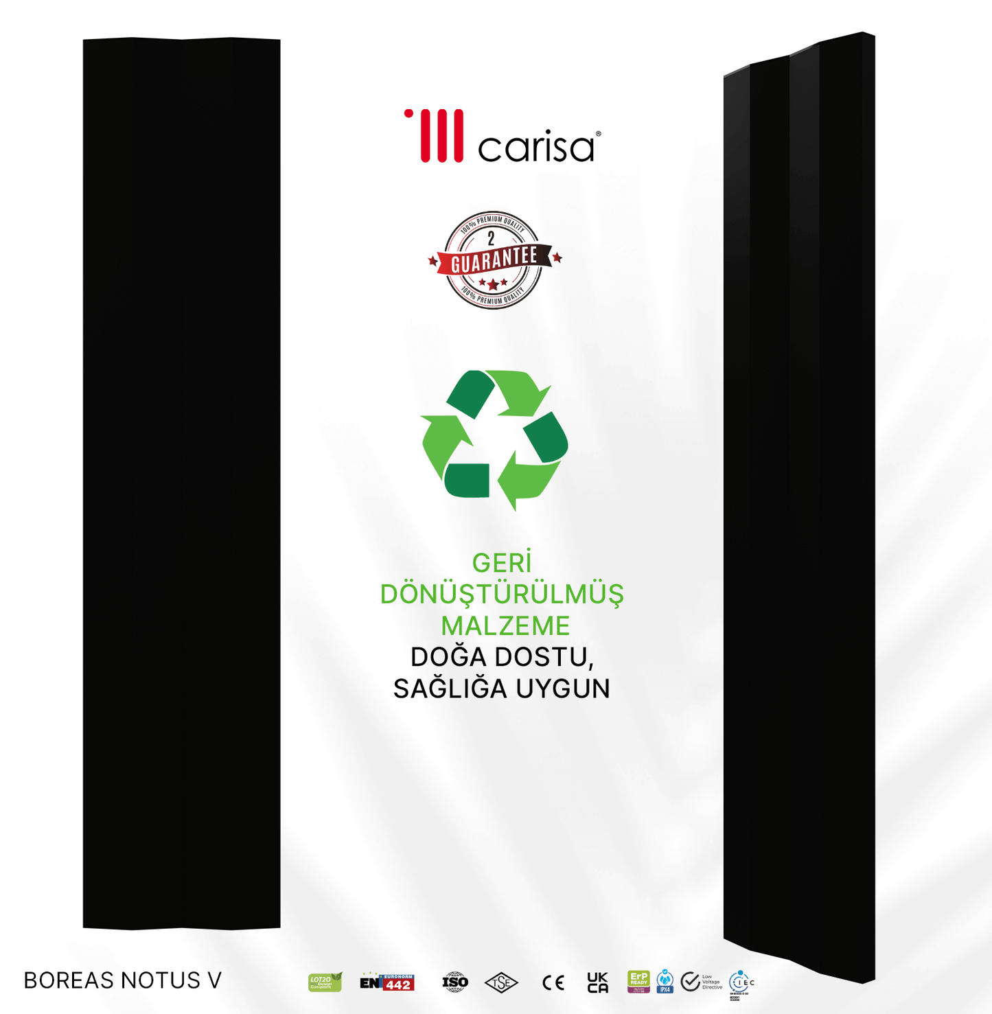 Carisa Notus V Dikey Elektrikli Radyatör Modern Tasarım Siyah