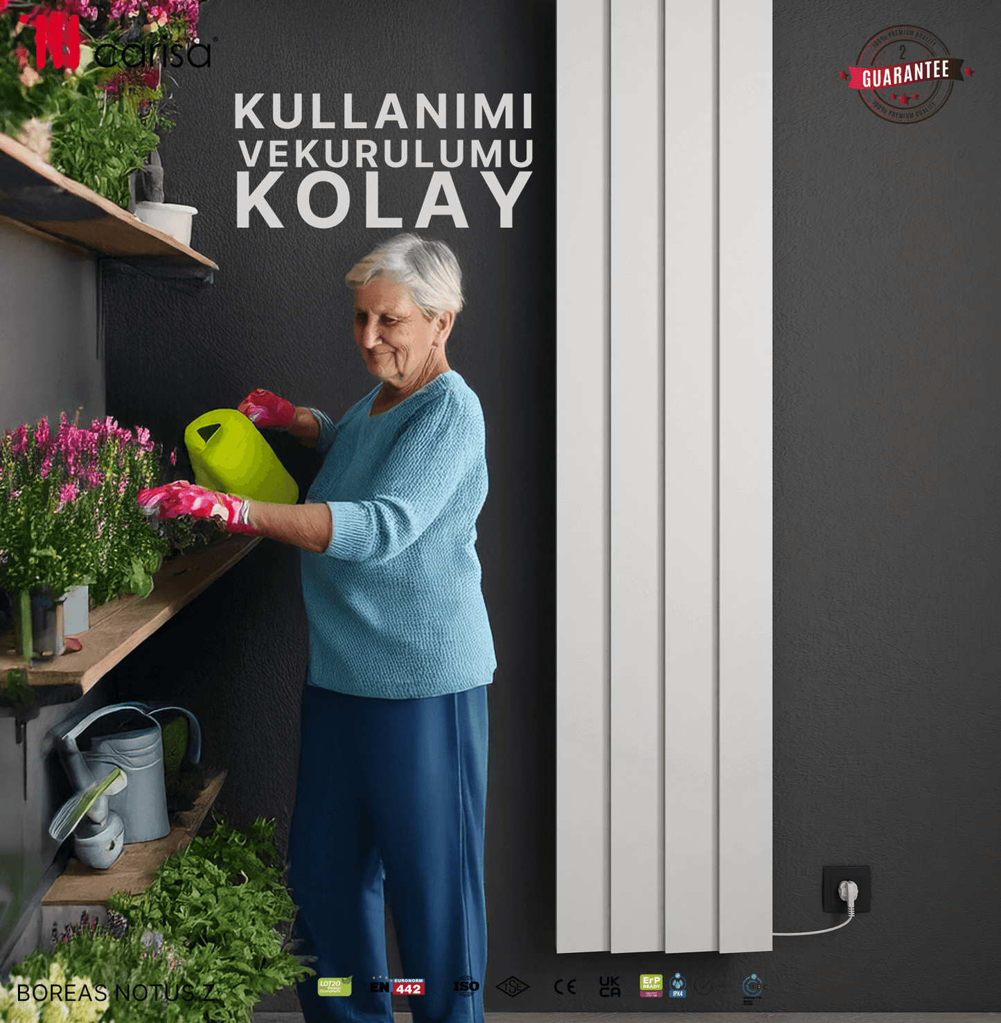 Carisa Notus Z Dikey Elektrikli Radyatör Modern Tasarım Beyaz