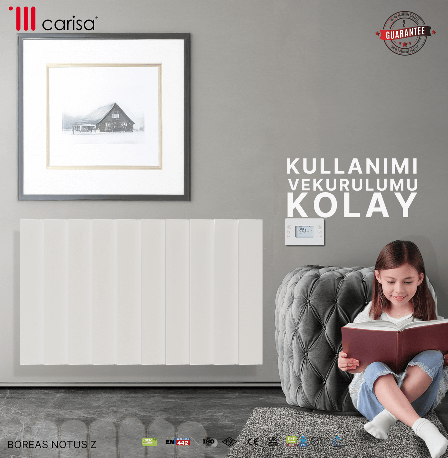 Carisa Notus Z Yatay Elektrikli Radyatör Modern Tasarım Beyaz