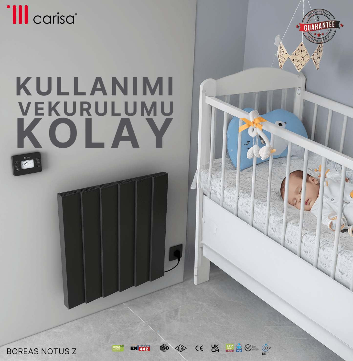 Carisa Notus Z Yatay Elektrikli Radyatör Modern Tasarım Siyah