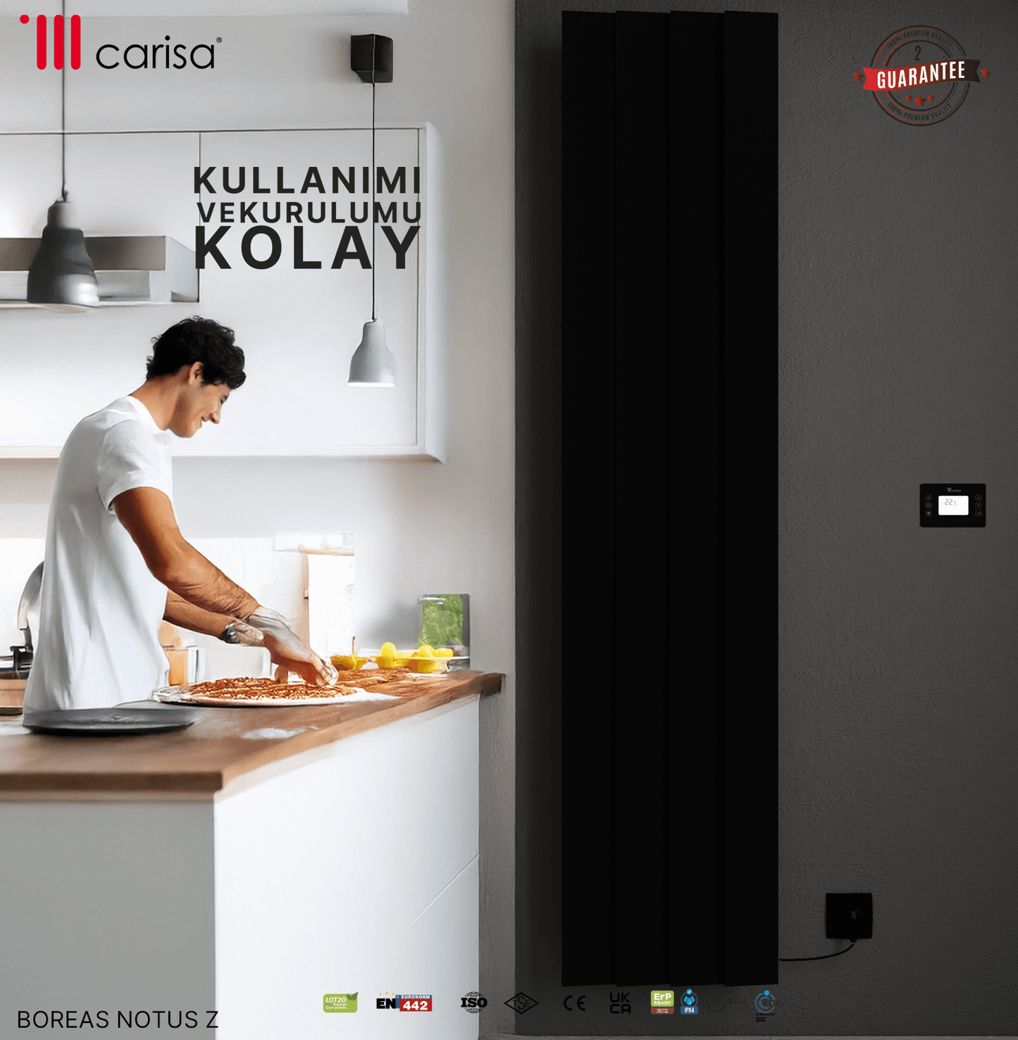 Carisa Notus Z Dikey Elektrikli Radyatör Modern Tasarım Siyah