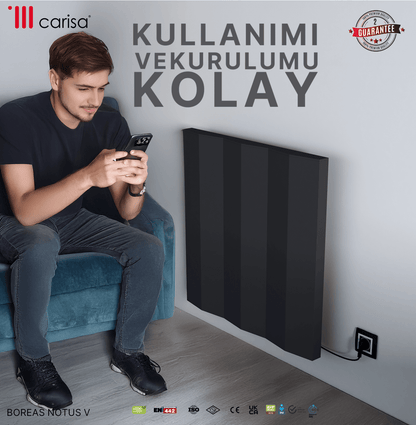 Carisa Notus V Yatay Elektrikli Radyatör Modern Tasarım Siyah