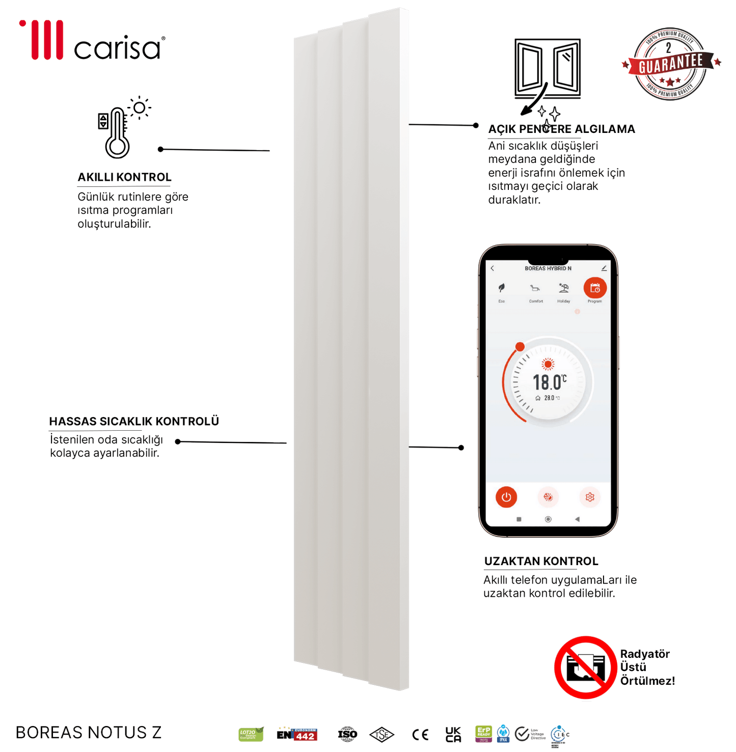 Carisa Notus Z Dikey Elektrikli Radyatör Modern Tasarım Beyaz
