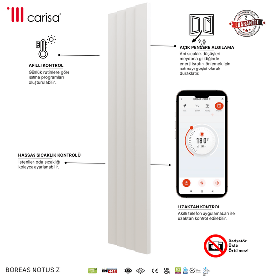 Carisa Notus Z Dikey Elektrikli Radyatör Modern Tasarım Beyaz