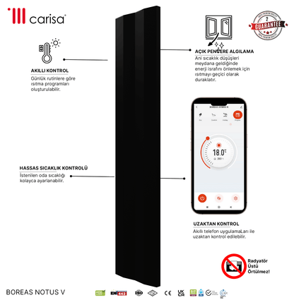 Carisa Notus V Dikey Elektrikli Radyatör Modern Tasarım Siyah