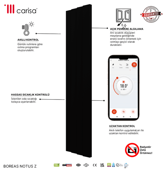 Carisa Notus Z Dikey Elektrikli Radyatör Modern Tasarım Siyah