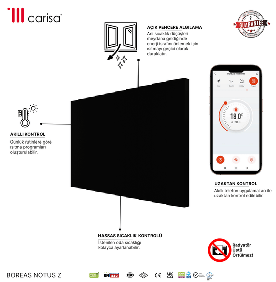 Carisa Notus Z Yatay Elektrikli Radyatör Modern Tasarım Siyah