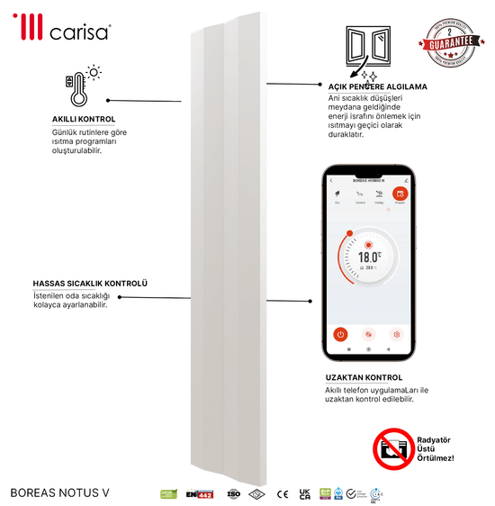 Carisa Notus V Dikey Elektrikli Radyatör Modern Tasarım Beyaz