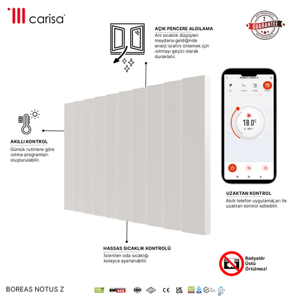 Carisa Notus Z Yatay Elektrikli Radyatör Modern Tasarım Beyaz
