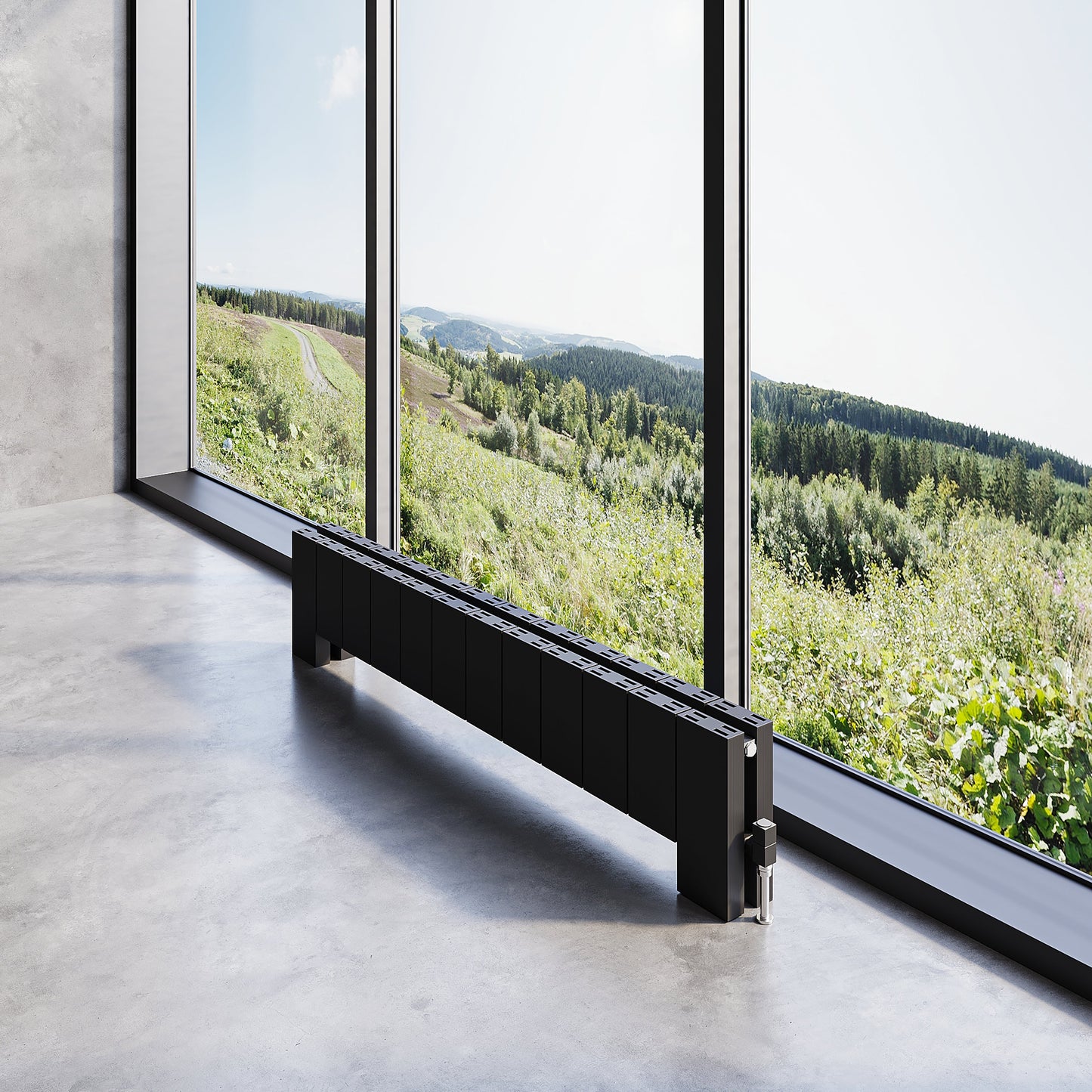 Carisa Elvino Floor Yatay Alüminyum Radyatör Modern Tasarım Siyah