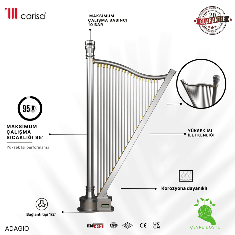 Carisa Adagio Paslanmaz Çelik Radyatör Modern Tasarım Satine - carisa