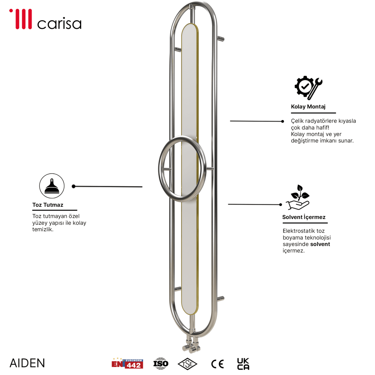 Carisa Aiden Paslanmaz Çelik Havlupan Modern Tasarım Ayna Polisaj - carisa