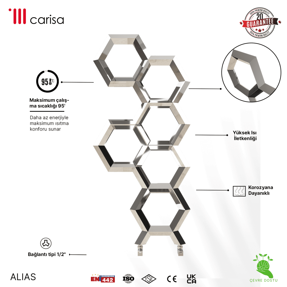 Carisa Alveole Paslanmaz Çelik Havlupan Modern Tasarım Ayna Polisaj - carisa