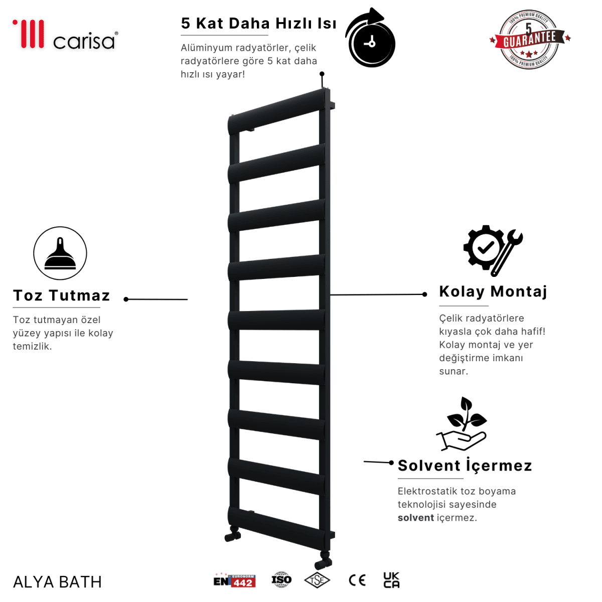 Carisa Alya Bath Alüminyum Havlupan Siyah Standart Bağlantı - carisa