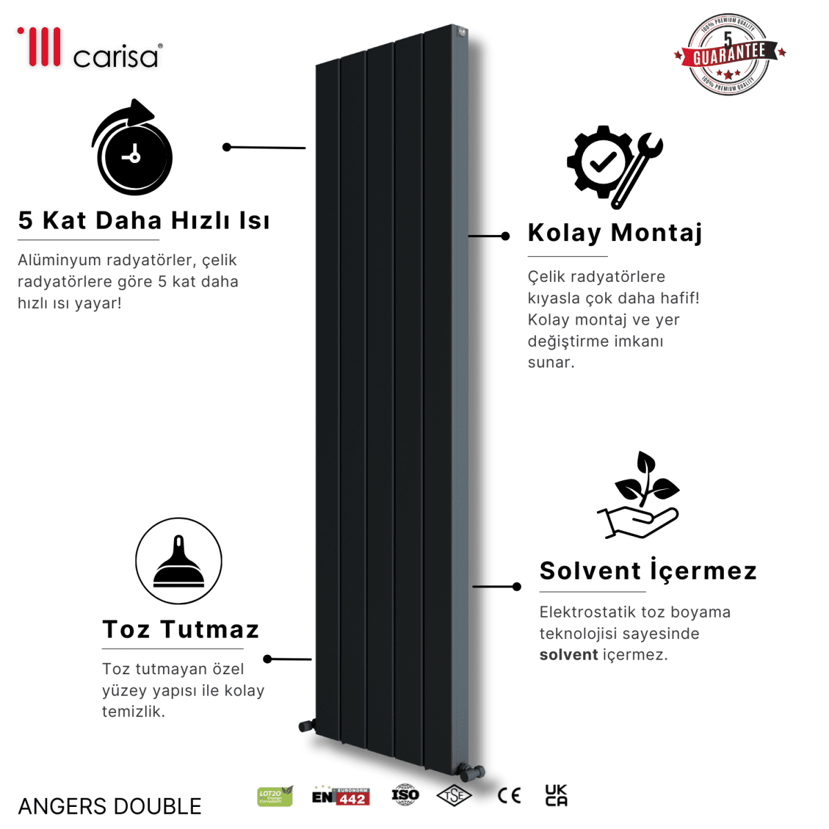 Carisa Angers Double Dikey Alüminyum Radyatör Modern Tasarım Antrasit - carisa