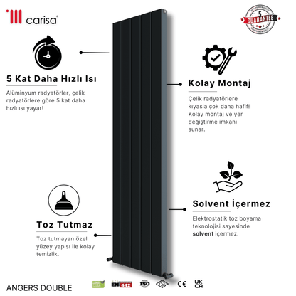 Carisa Angers Double Dikey Alüminyum Radyatör Modern Tasarım Antrasit - carisa