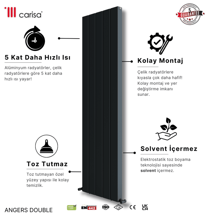 Carisa Angers Double Dikey Alüminyum Radyatör Modern Tasarım Antrasit - carisa