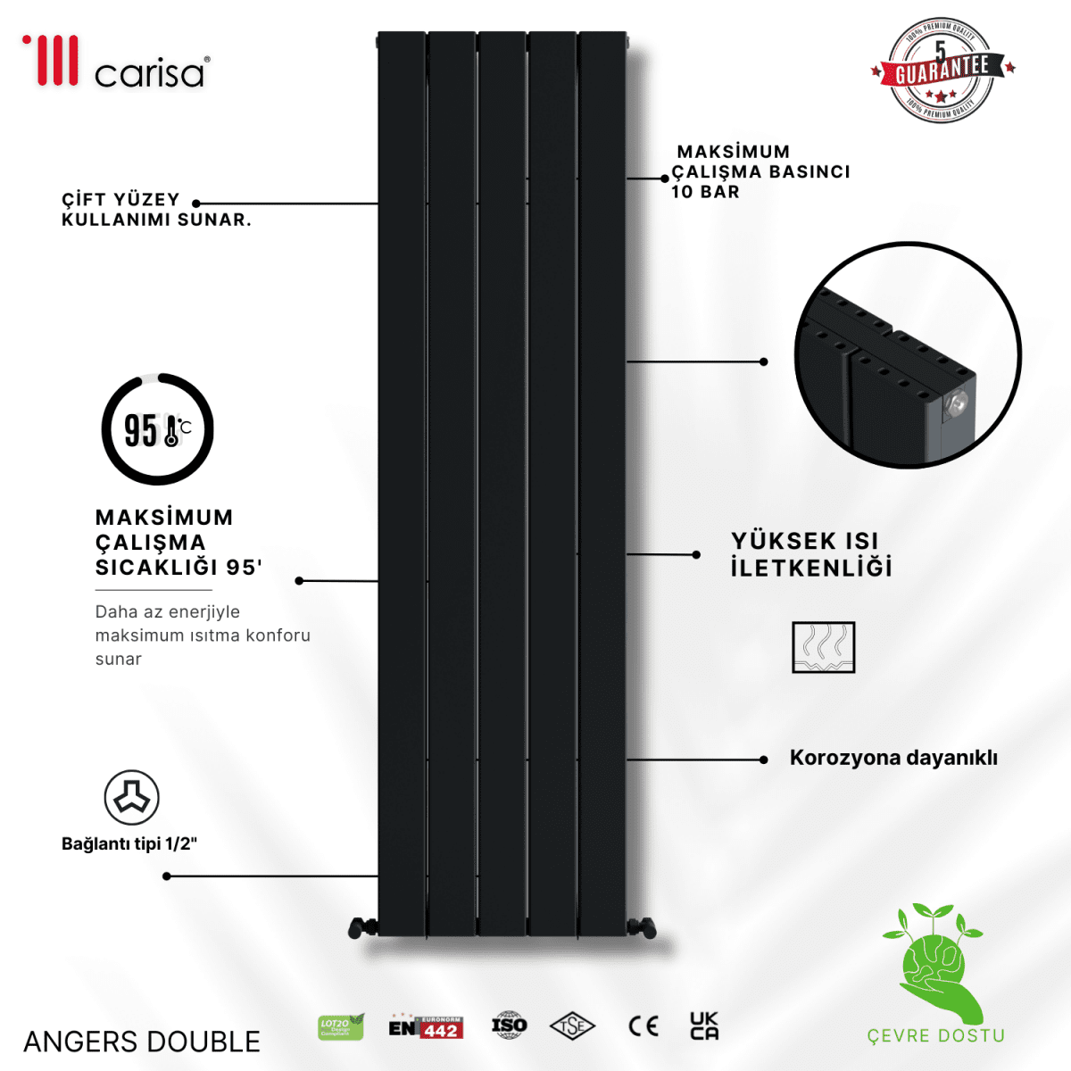 Carisa Angers Double Dikey Alüminyum Radyatör Modern Tasarım Antrasit - carisa