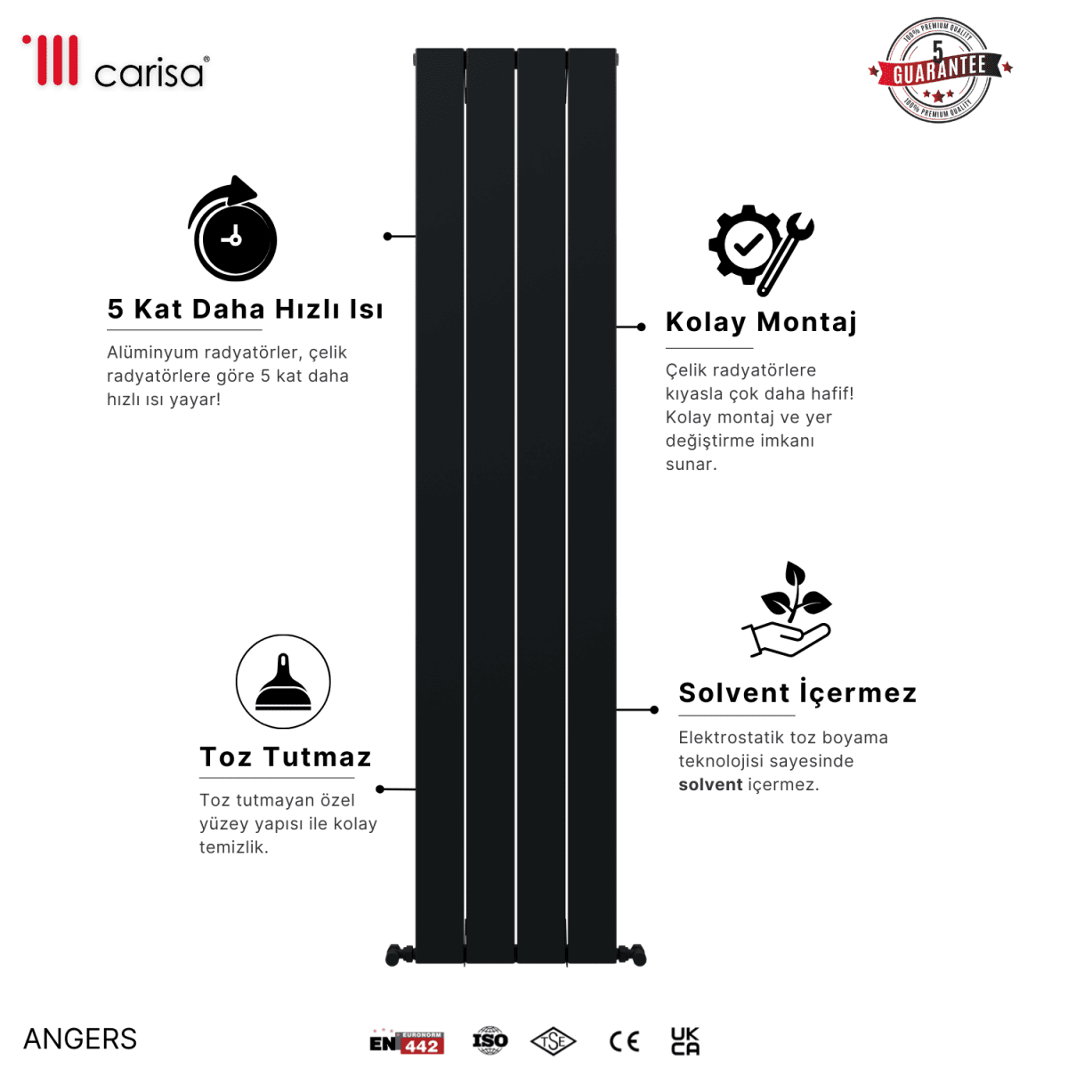 Carisa Angers Dikey Alüminyum Radyatör Modern Tasarım Siyah - carisa