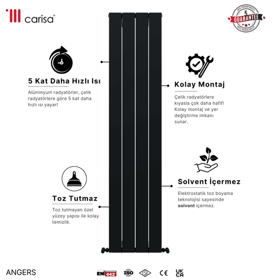 Carisa Angers Dikey Alüminyum Radyatör Modern Tasarım Siyah - carisa