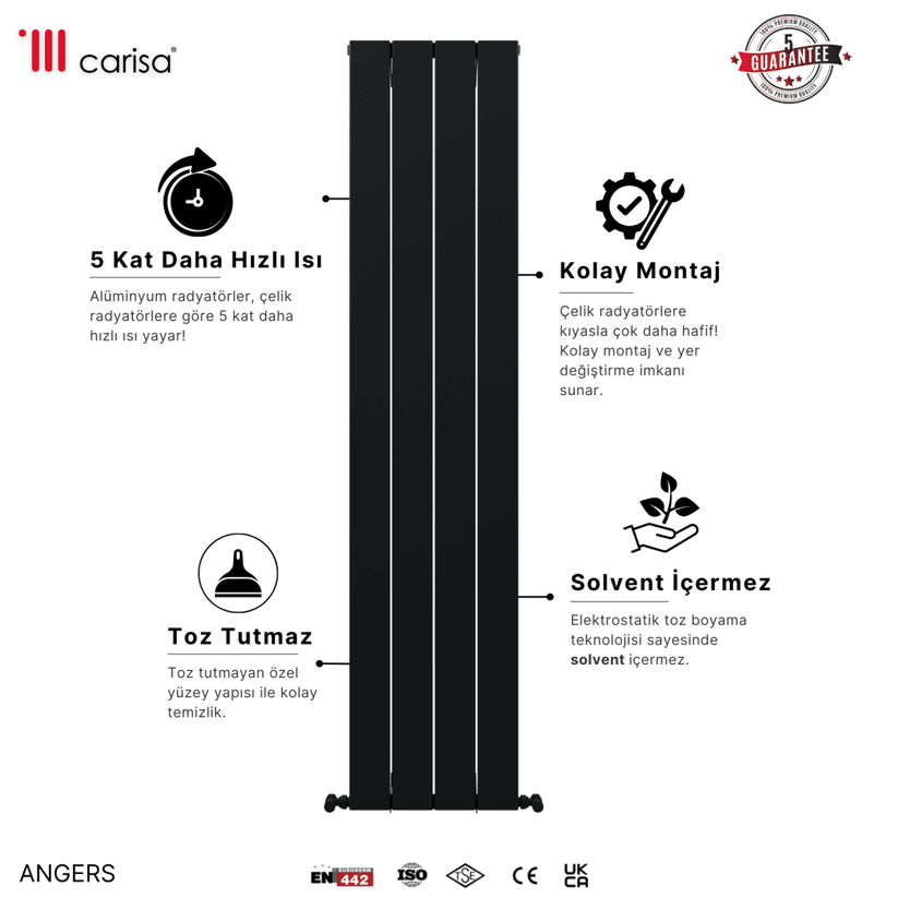 Carisa Angers Dikey Alüminyum Radyatör Modern Tasarım Siyah - carisa