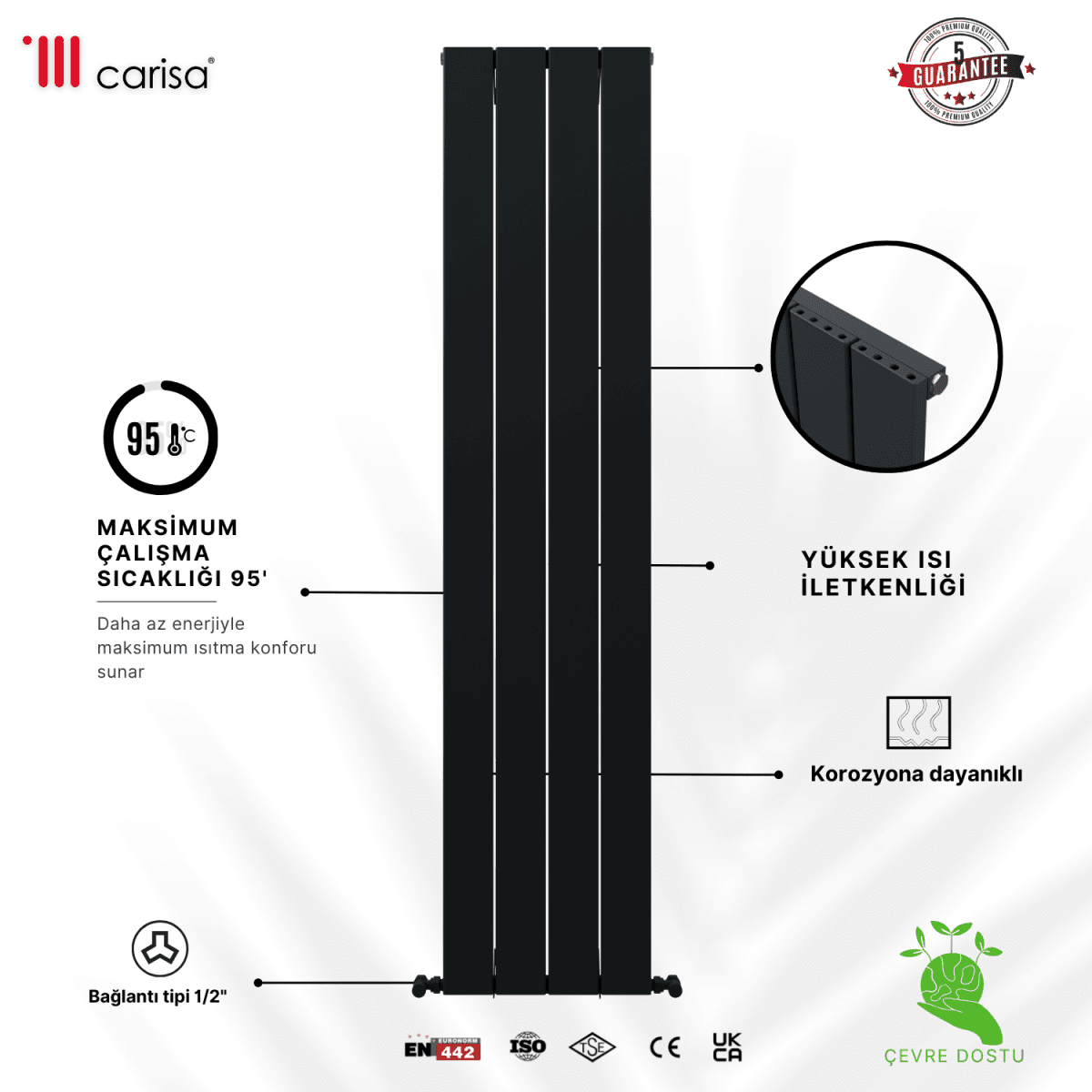 Carisa Angers Dikey Alüminyum Radyatör Modern Tasarım Siyah - carisa