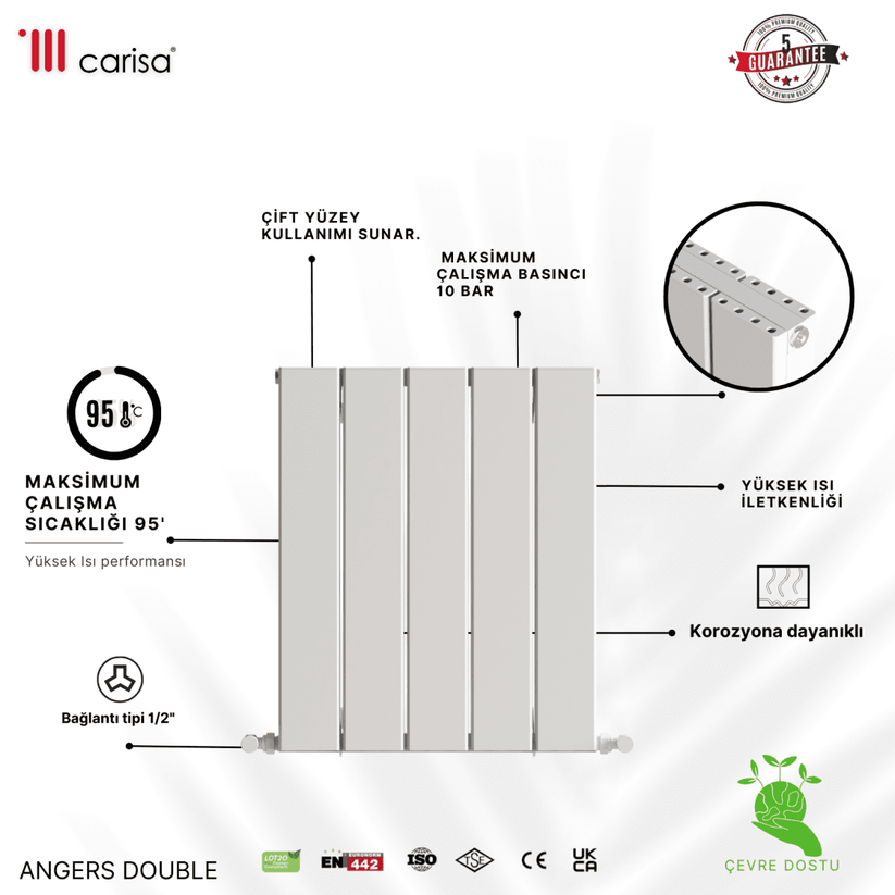 Carisa Angers Double Alüminyum Radyatör Beyaz Standart Bağlantı - carisa