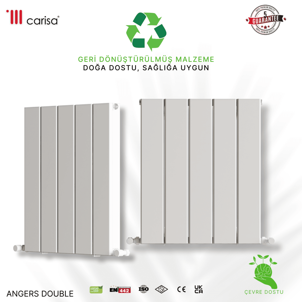 Carisa Angers Double Alüminyum Radyatör Beyaz Standart Bağlantı - carisa