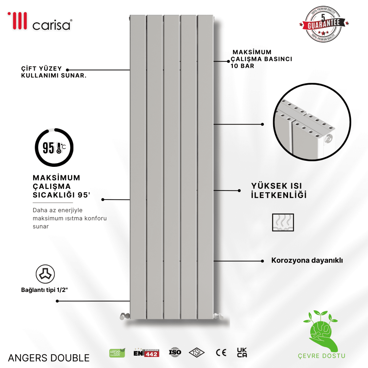 Carisa Angers Double Dikey Alüminyum Radyatör Modern Tasarım Beyaz - carisa