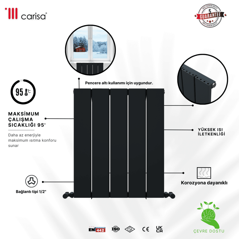 Carisa Angers Yatay Alüminyum Radyatör Modern Tasarım Siyah - carisa