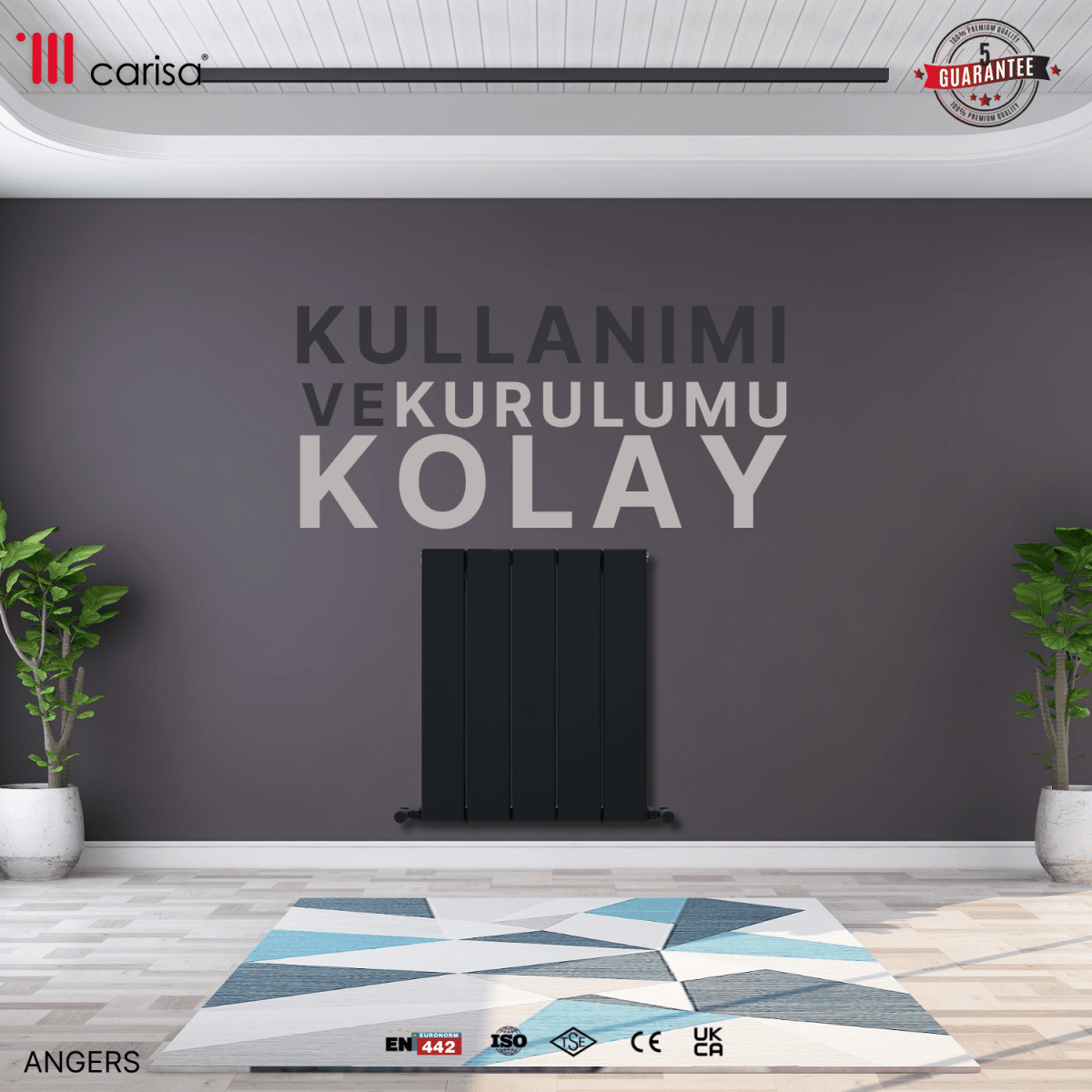 Carisa Angers Yatay Alüminyum Radyatör Modern Tasarım Siyah - carisa