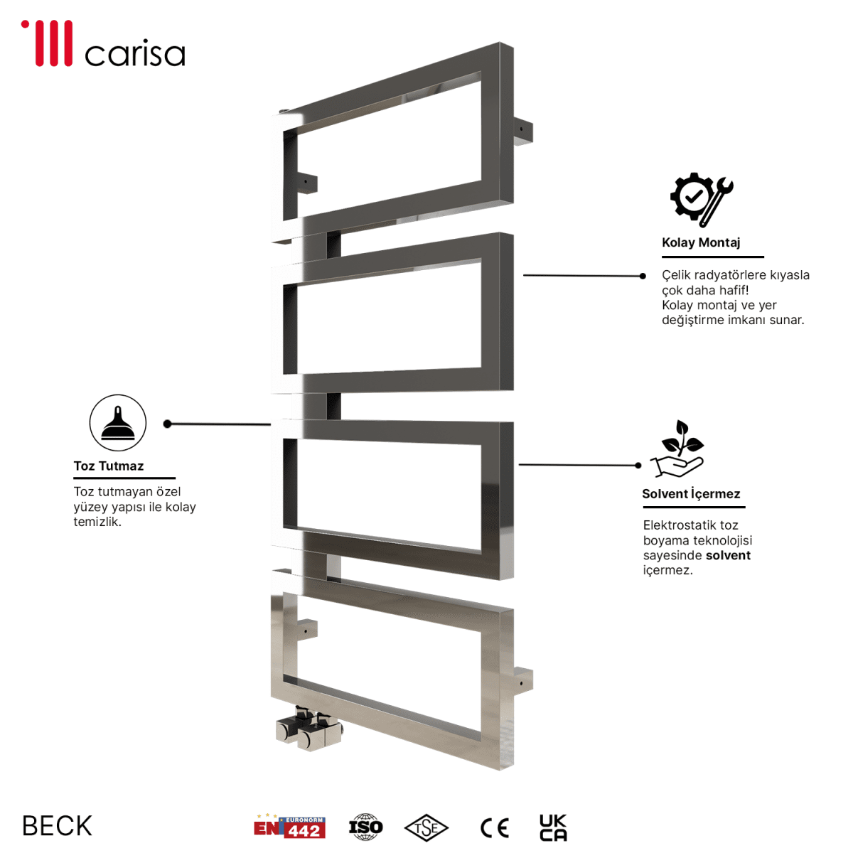 Carisa Beck Paslanmaz Çelik Havlupan Modern Tasarım Ayna Polisaj - carisa