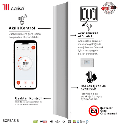 Carisa Boreas B Dikey Elektrikli Radyatör Modern Tasarım Beyaz - carisa