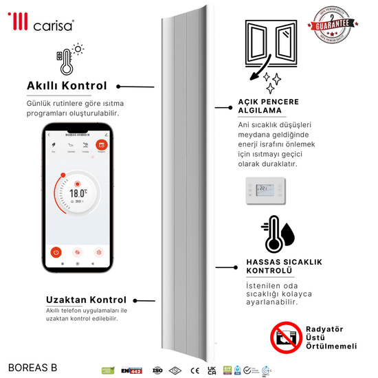 Carisa Boreas B Dikey Elektrikli Radyatör Modern Tasarım Beyaz - carisa