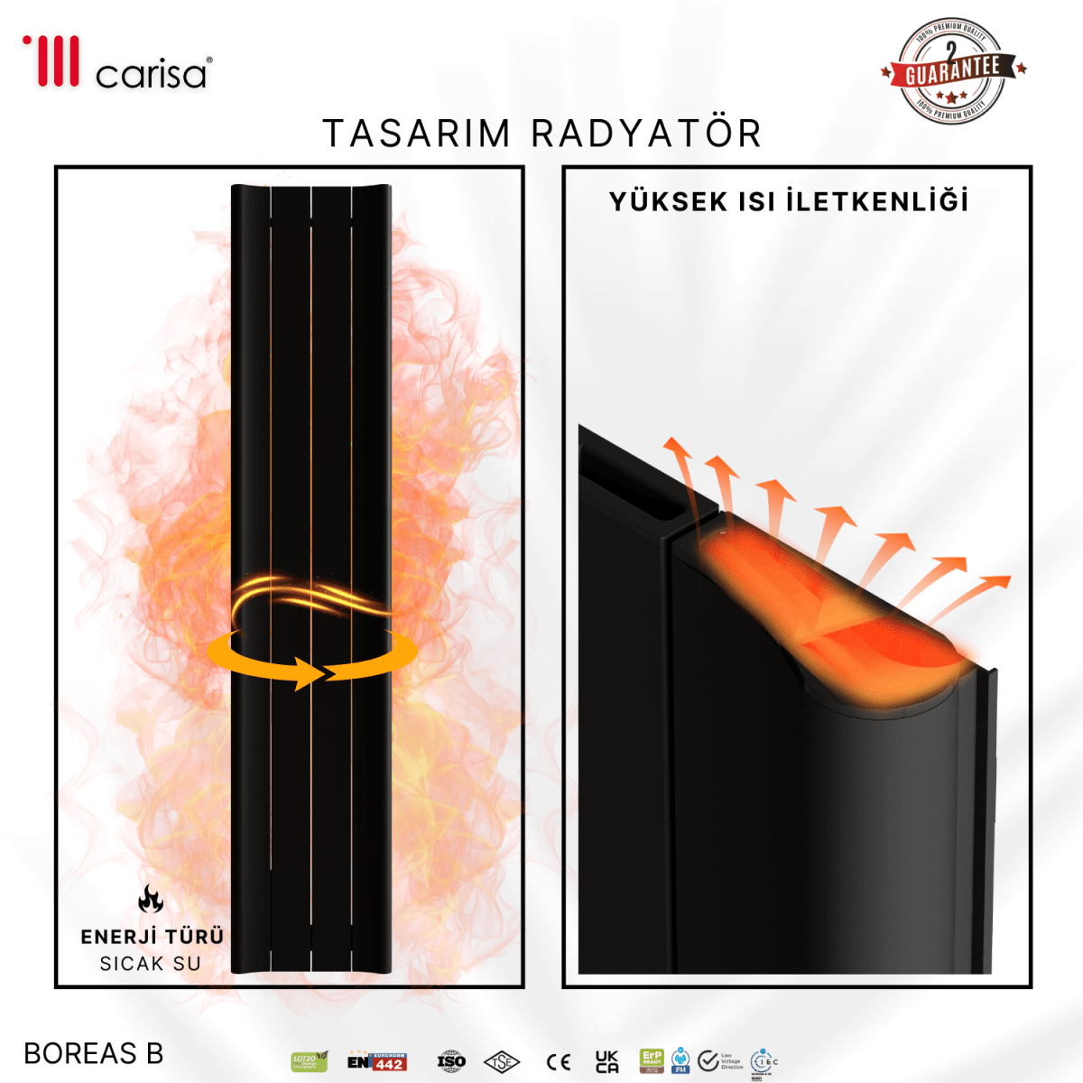 Carisa Boreas B Dikey Elektrikli Radyatör Modern Tasarım Siyah - carisa