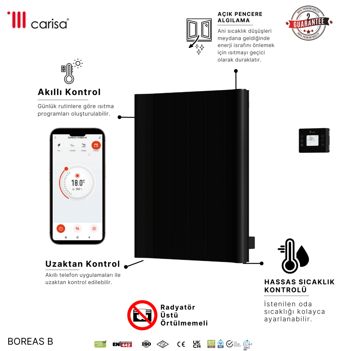 Carisa Boreas B Yatay Elektrikli Radyatör Modern Tasarım Siyah - carisa