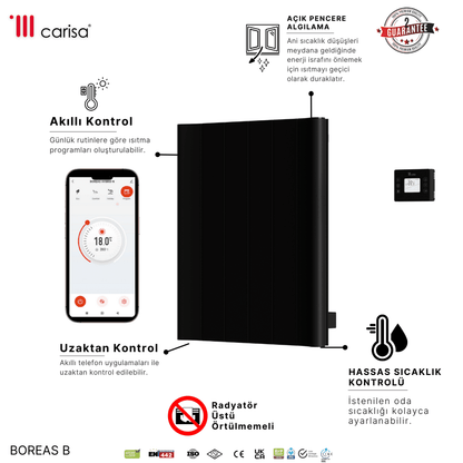 Carisa Boreas B Yatay Elektrikli Radyatör Modern Tasarım Siyah - carisa