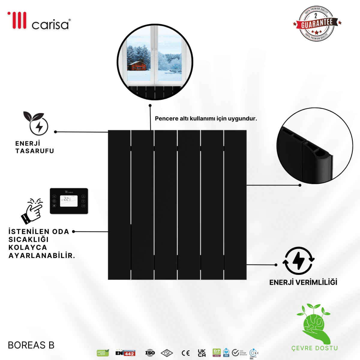 Carisa Boreas B Yatay Elektrikli Radyatör Modern Tasarım Siyah - carisa