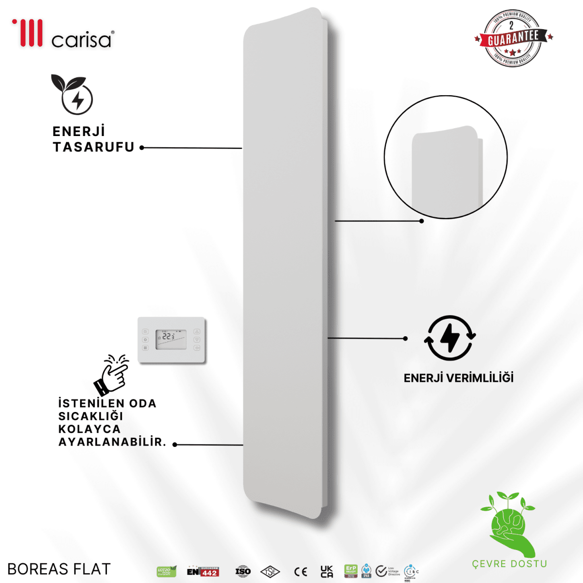 Carisa Boreas Flat Dikey Elektrikli Radyatör Modern Tasarım Beyaz - carisa