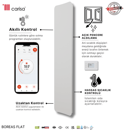 Carisa Boreas Flat Dikey Elektrikli Radyatör Modern Tasarım Beyaz - carisa