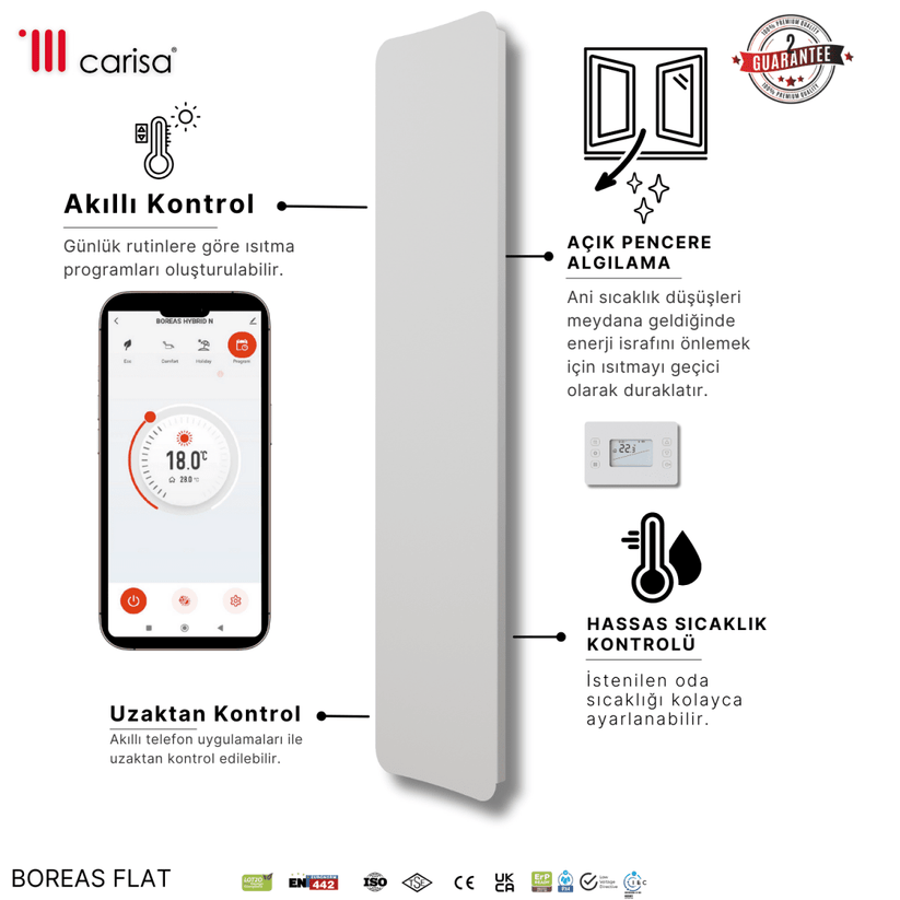 Carisa Boreas Flat Dikey Elektrikli Radyatör Modern Tasarım Beyaz - carisa