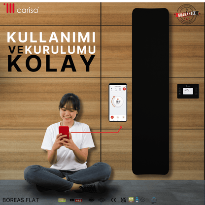 Carisa Boreas Flat Dikey Elektrikli Radyatör Modern Tasarım Siyah - carisa