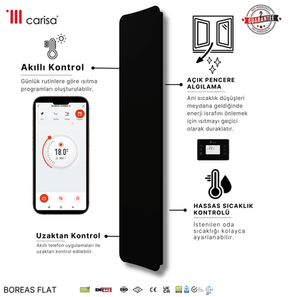 Carisa Boreas Flat Dikey Elektrikli Radyatör Modern Tasarım Siyah - carisa
