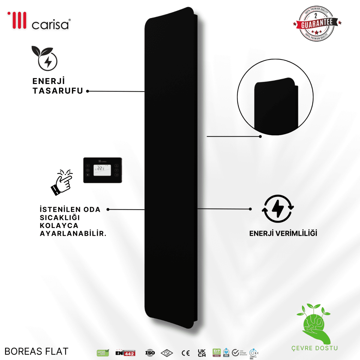 Carisa Boreas Flat Dikey Elektrikli Radyatör Modern Tasarım Siyah - carisa