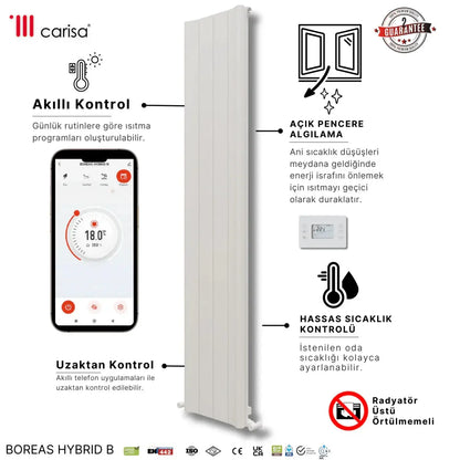 Carisa Boreas Hybrid B Dikey Elektrikli Radyatör Modern Tasarım Beyaz - carisa