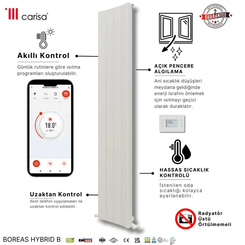 Carisa Boreas Hybrid B Dikey Elektrikli Radyatör Modern Tasarım Beyaz - carisa